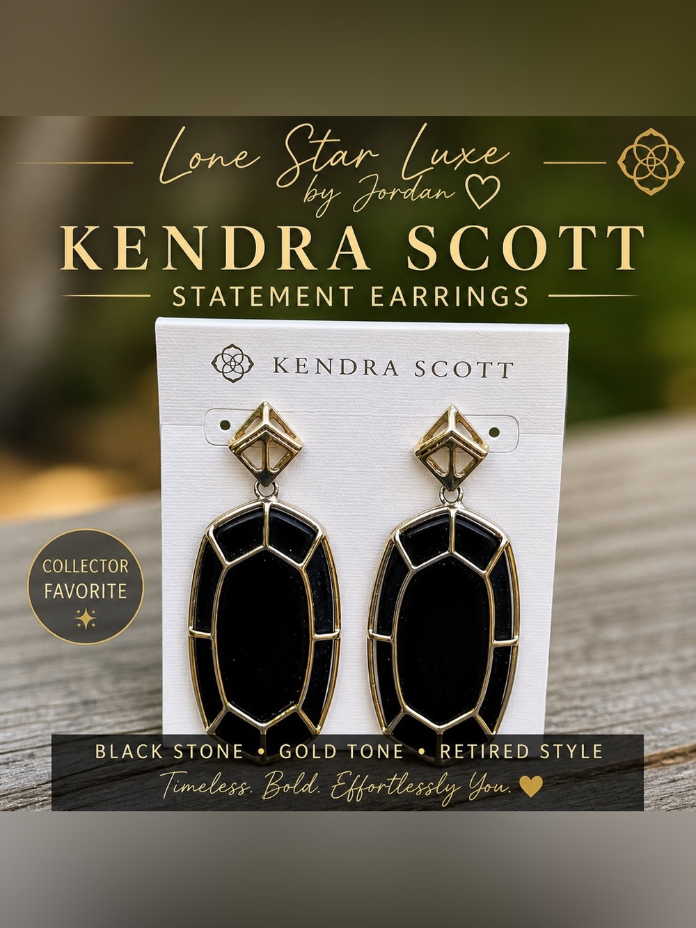 Kendra Scott Black Stone Statement Earrings Gold Tone | Vintage & Retired